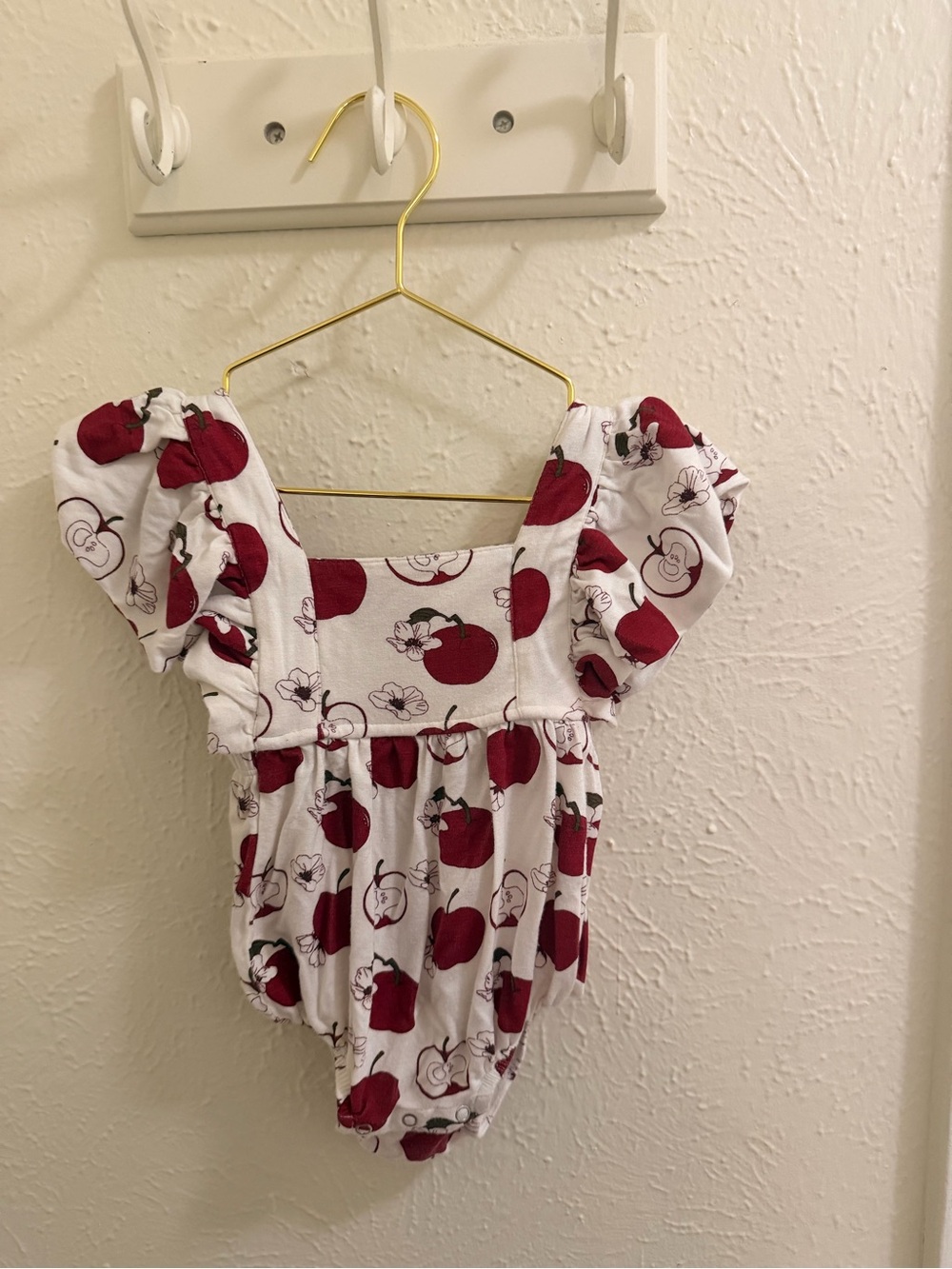 kate quinn White One-Piece with Red Apple Print